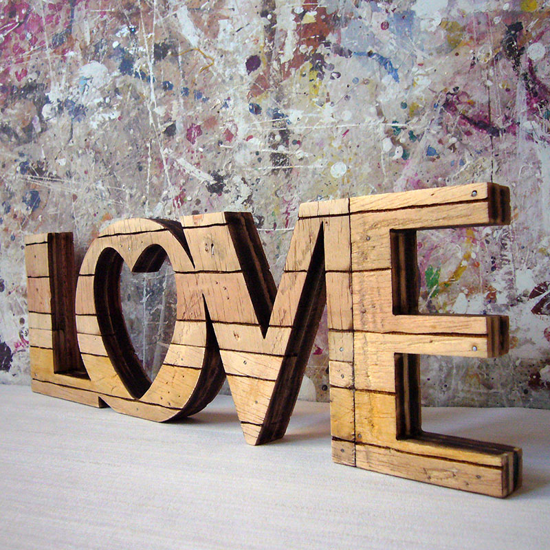 love retro original de madera envjecida