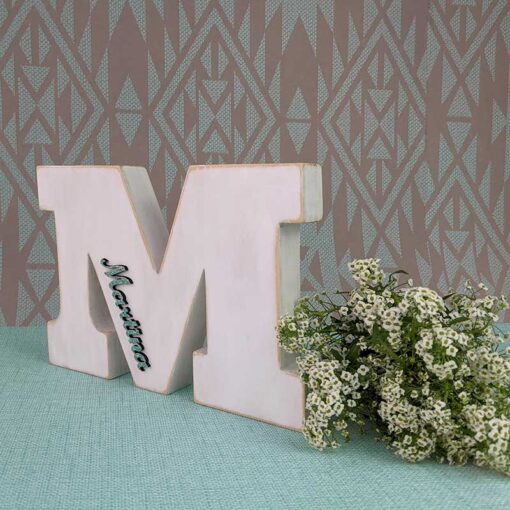 letra M blanca personalizado con nombre martina color turquesa