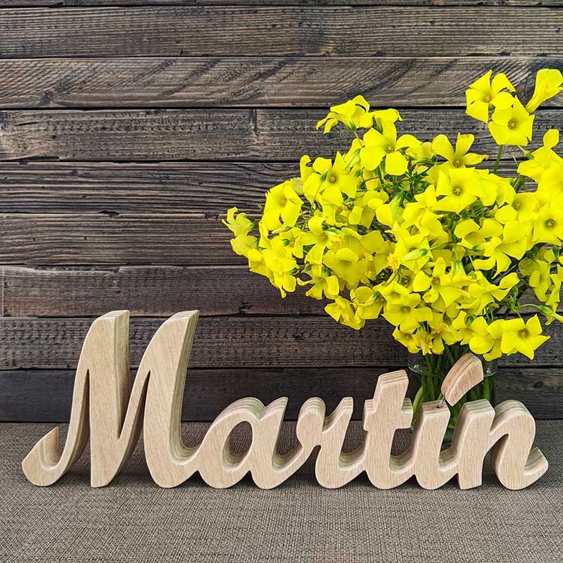 martín nombre de madera natural hecho a mano