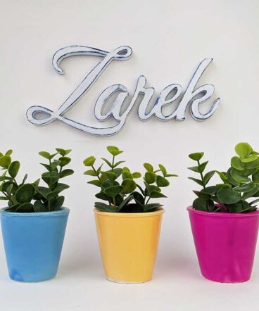 nombre zarek decorado blanco vintage con bordes azules